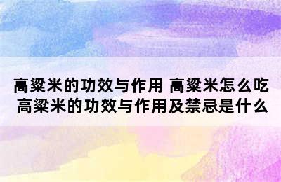 高粱米的功效与作用 高粱米怎么吃 高粱米的功效与作用及禁忌是什么